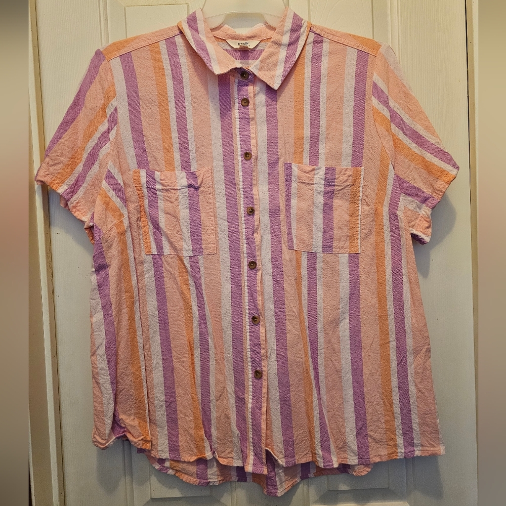 Terra & Sky Striped Button-Up Shirt - 1X